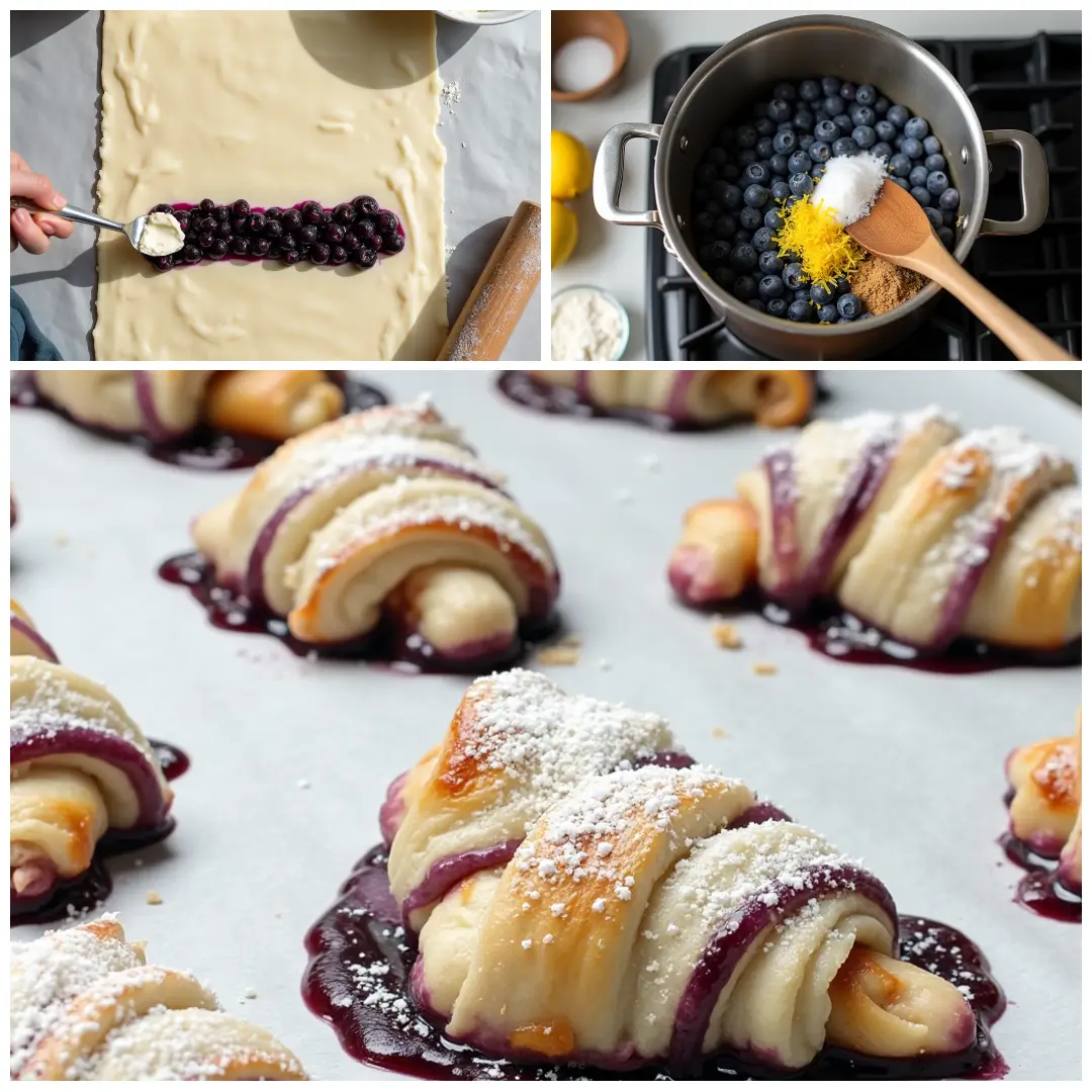 How to Assemble Blueberry Cream Cheese Puff Pastry Assembling blueberry cream cheese puff pastry with cream cheese and blueberry filling spread on puff pastry sheets.