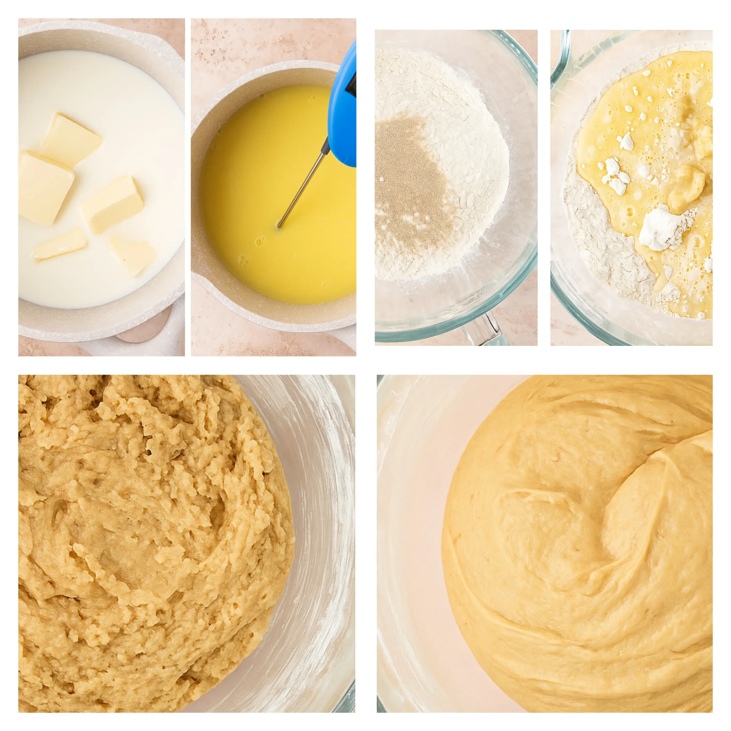 Banana Bread Cinnamon Rolls Step-by-step images of making Banana Bread Cinnamon Rolls, from mixing dough to rolling and baking.