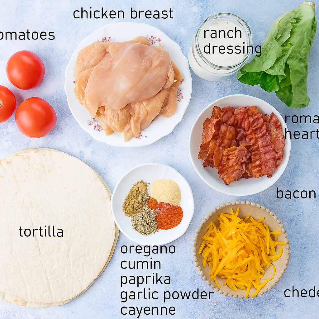 Crispy Chicken Bacon Ranch Wrap Ingredients for Crispy Chicken Bacon Ranch Wrap