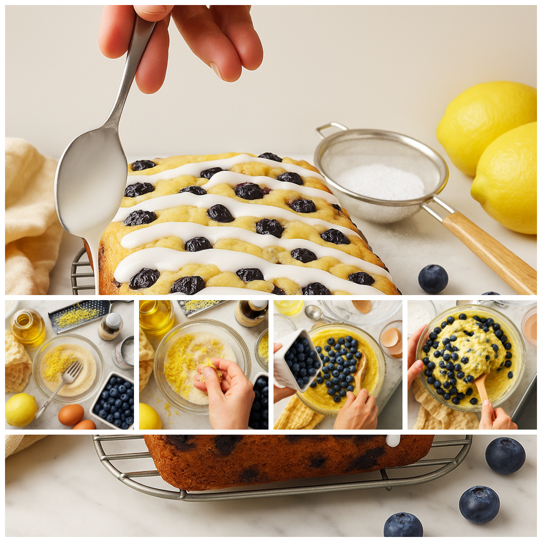 lemon-blueberry-bread-3 Mixing the batter for lemon blueberry bread with blueberries being folded in.