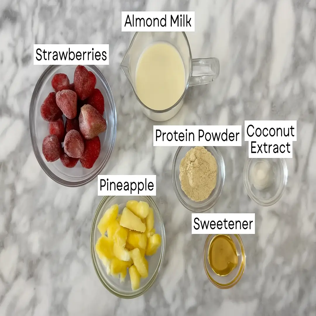 Dole Whip Recipe Ingredients for strawberry protein Dole Whip with frozen fruit and protein powder