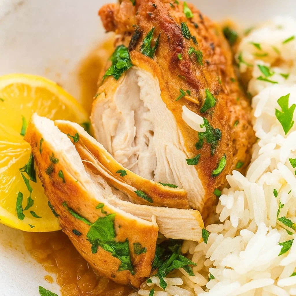 Instant Pot Lemon Garlic Chicken Instant Pot Lemon Garlic Chicken served with rice and green beans