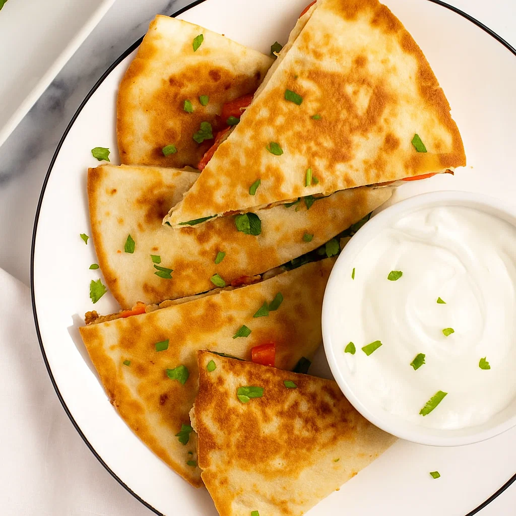 Spinach and Feta Quesadillas Spinach and feta quesadillas with salsa, yogurt, and salad sides