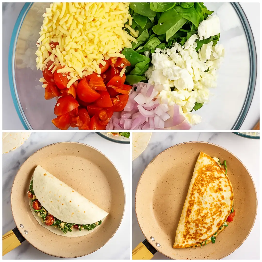 Spinach and Feta Quesadillas Feta and mozzarella cheese with spinach for Mediterranean quesadillas