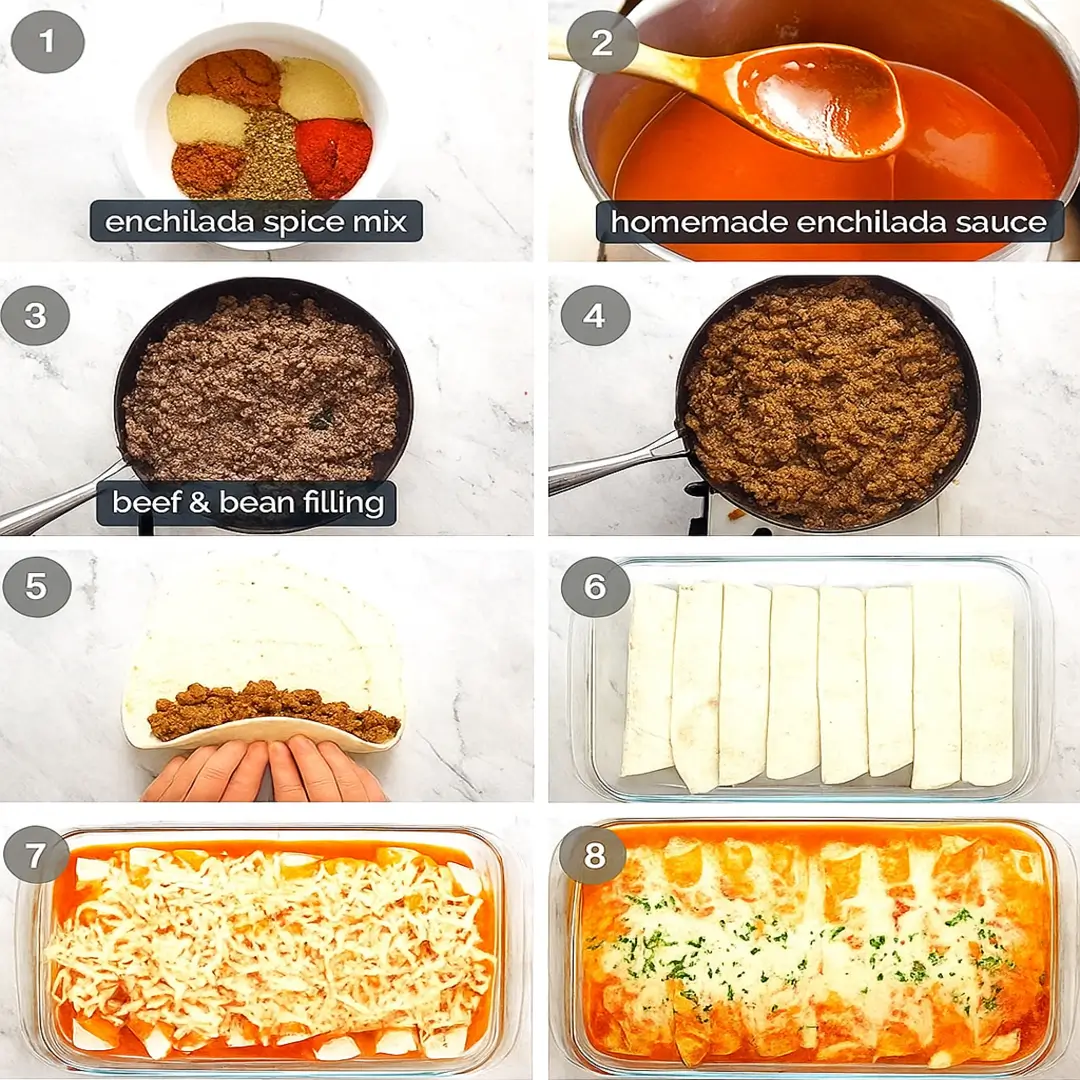 beef enchiladas Cheesy beef enchiladas baking in the oven with bubbling sauce
