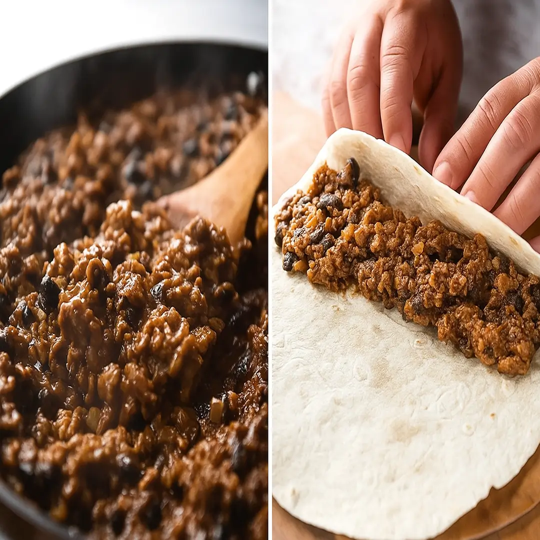beef enchiladas Rolling beef enchiladas with meat and bean filling on tortilla