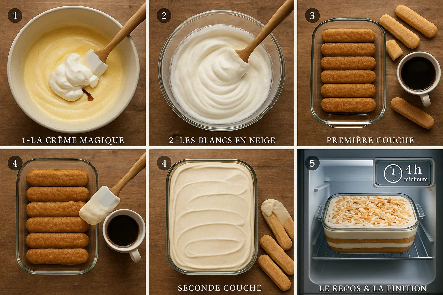 Etap-assemblage-tiramisu-noix-de-coco Gros plan sur l'assemblage du Tiramisu à la Noix de Coco, montrant une spatule qui étale la crème au mascarpone sur une couche de biscuits.