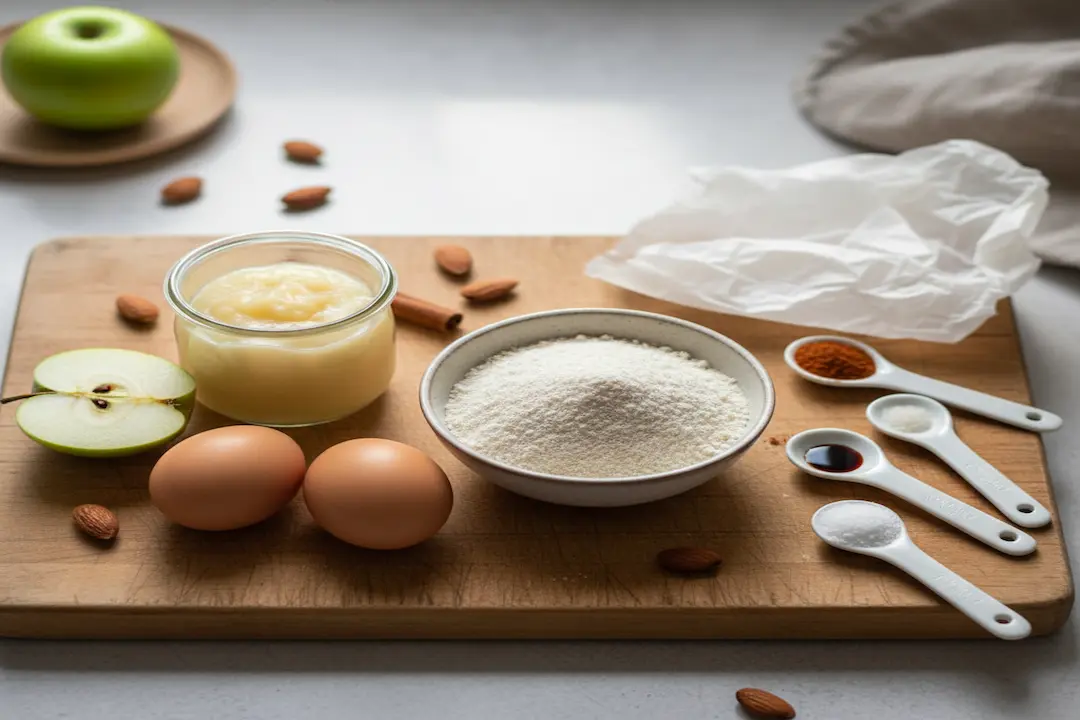 Ingrédients Moelleux Amandes Compote Pommes Sans Sucre Ingrédients du moelleux aux amandes et compote de pommes : poudre d'amandes, compote sans sucre, œufs, cannelle, vanille.