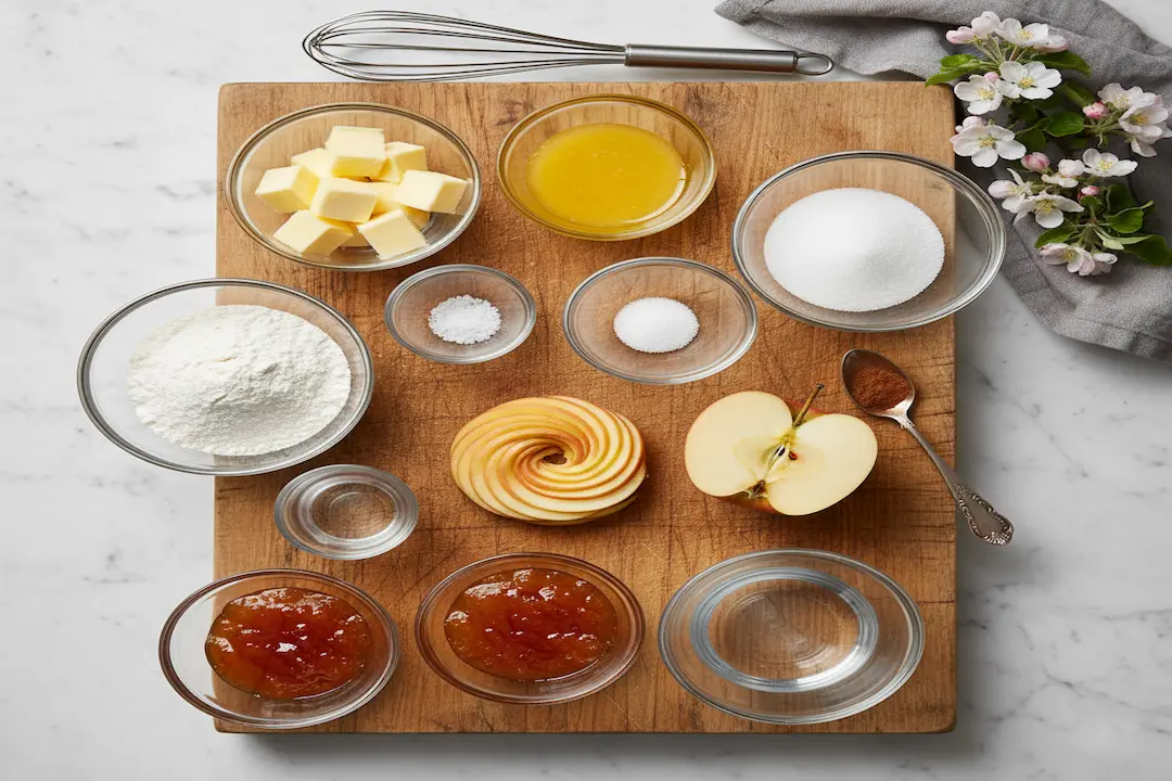 Ingrédients Clés pour Tartelettes Fines Maison Pommes Ingrédients pour pâte brisée et garniture de Tartelettes Fines Maison Pommes : Farine, beurre froid en dés, sucre, sel, cannelle et pommes finement tranchées.