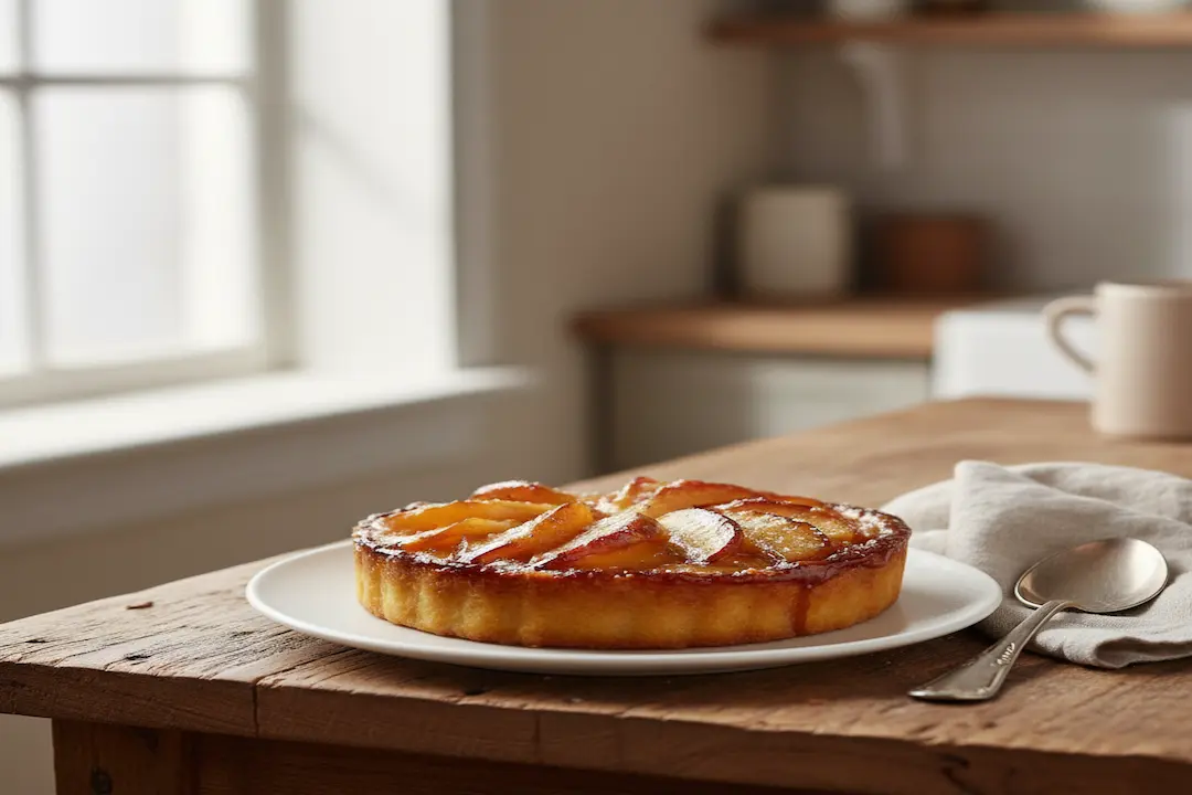Tartelettes Fines Maison Pommes : Prêtes à Déguster Tartelette Fine Maison Pommes servie sur une assiette, garnie d'une boule de glace vanille et prête à être dégustée.