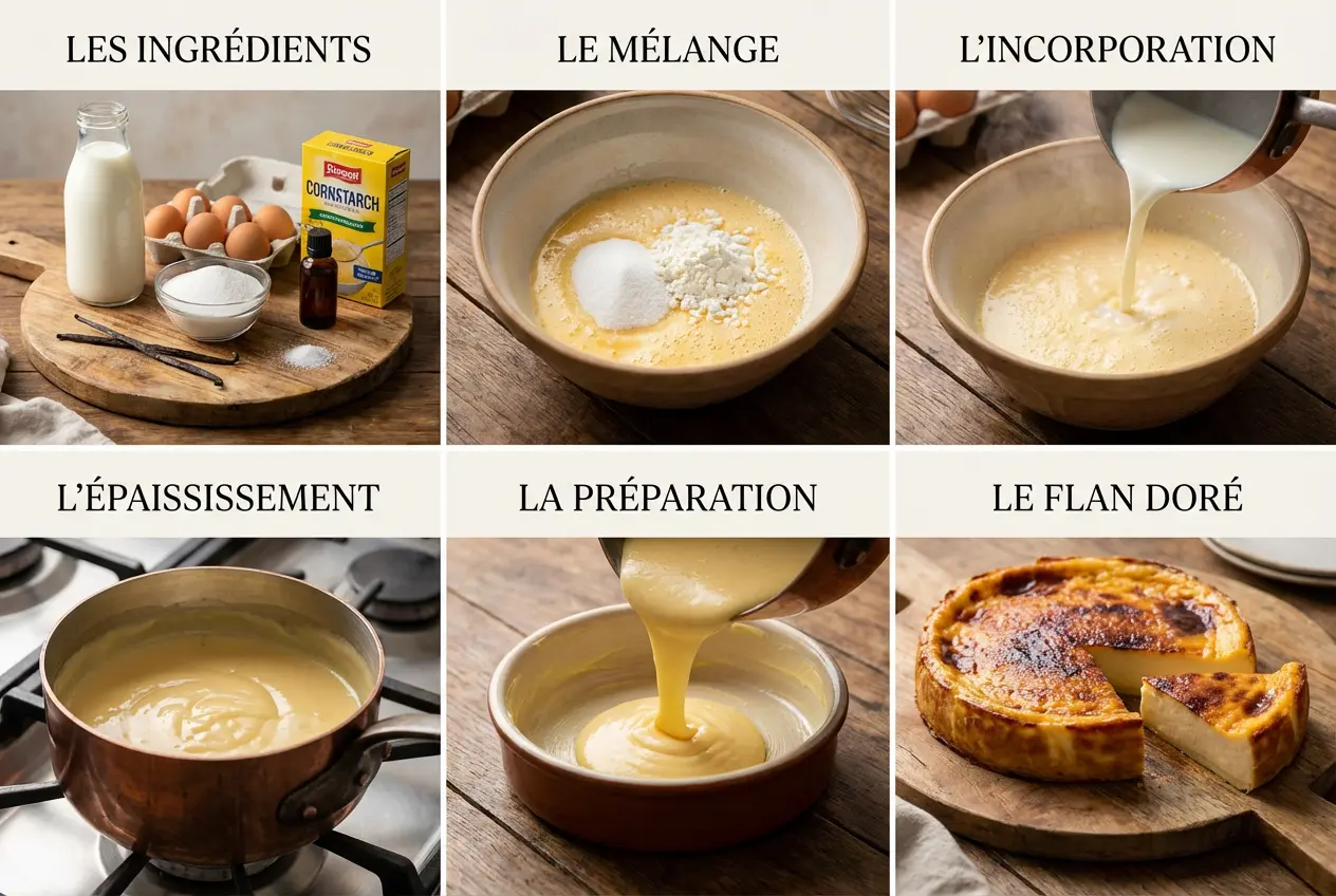 Préparation du mélange pour flan sans pâte en train d’être fouetté dans un saladier.