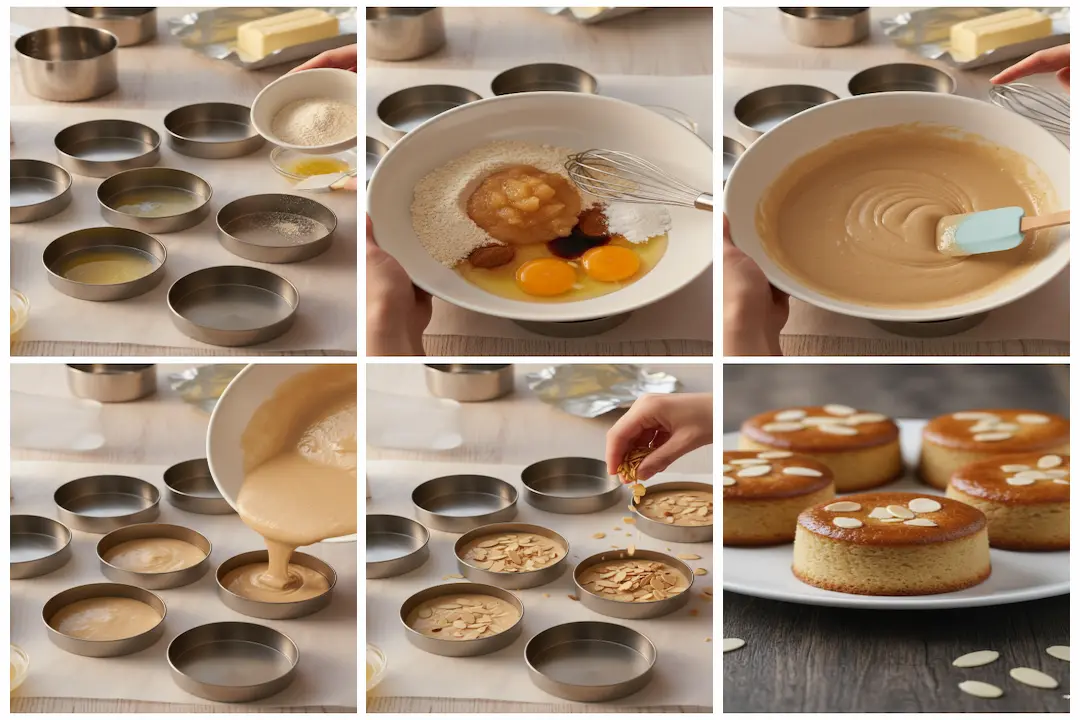 Préparation Moelleux Amandes Compote Pommes Étapes Verser pâte moelleux aux amandes compote de pommes dans moules