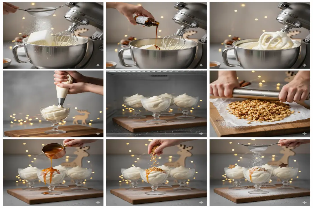 Préparation de la crème du Sundae Caramel de Noël : ajout du mascarpone, sucre glace et vanille dans le bol du batteur.