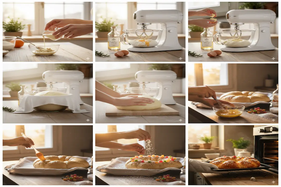 Pâte à Brioche des Rois Provençale en train de pétrir au robot pour obtenir une texture élastique.