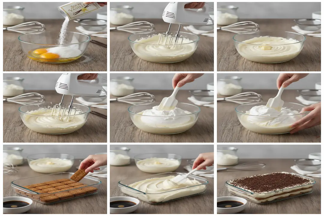 Étape Crème Mousseuse Gâteau Petit Beurre Incorporer délicatement blancs en neige à la crème pour Gâteau Petit Beurre au Café