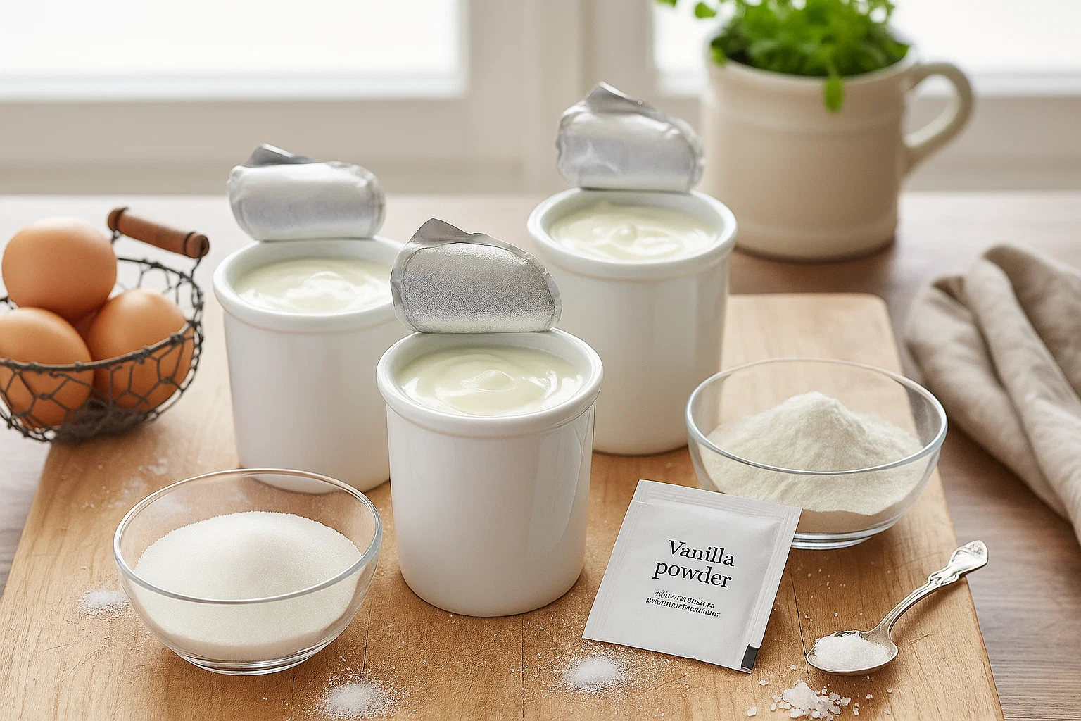 Tous les Ingrédients Simples pour votre Gâteau Ultra-Crémeux aux Yaourts 10 Min Chrono : Gâteau Ultra-Crémeux aux Yaourts – Une Recette Magic