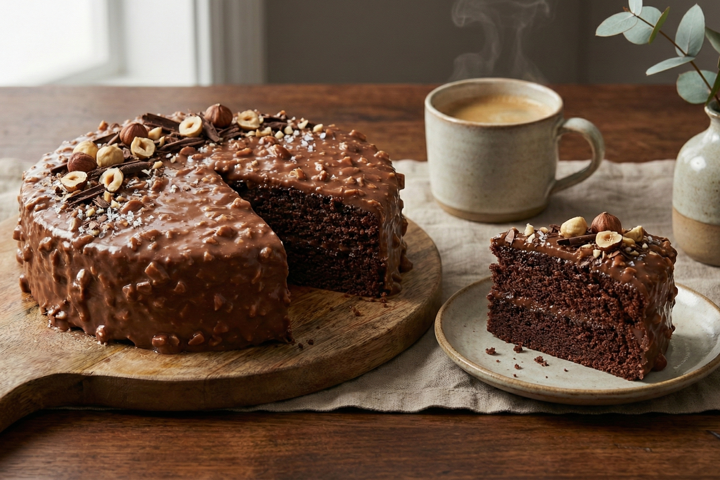 Résultat final du Cake Glaçage Rocher entier, présentant une coque brillante, uniforme et constellée d'éclats d'amandes croquantes.