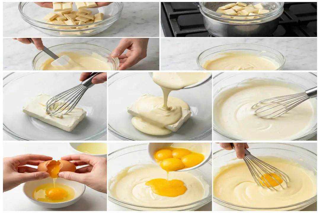 Preparation-Texture-Gateau-Nuage-Japonais Préparation de la pâte de Le Gâteau Nuage Japonais et incorporation délicate des blancs en neige.