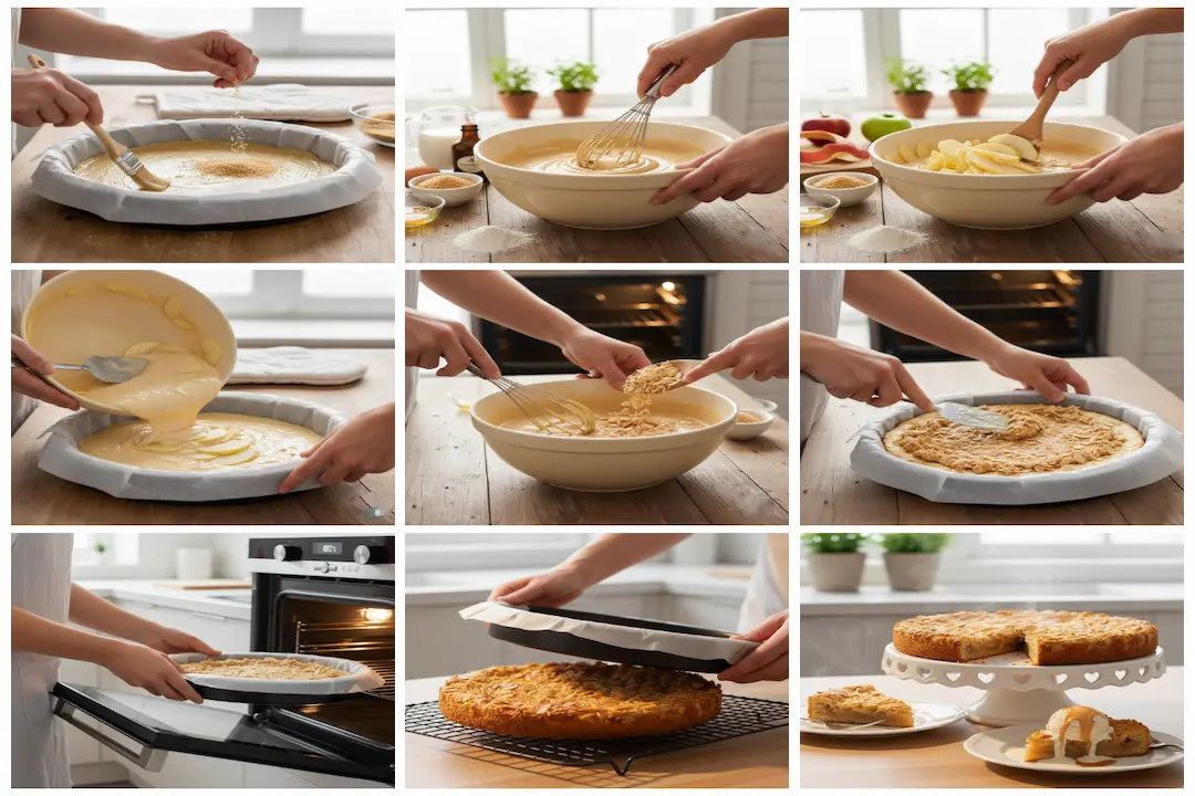 Préparation de la pâte de la Grimolle Préparation de la pâte pour la Grimolle aux Pommes : mélange des œufs, du lait et de la farine dans un grand bol de cuisine.