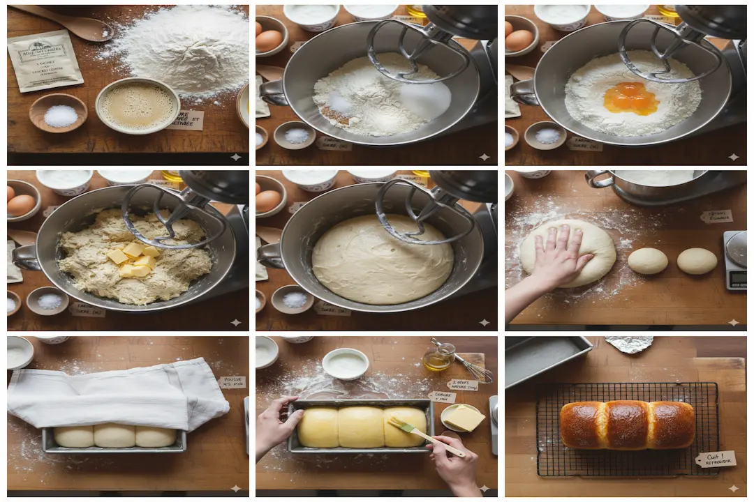 photo-Pétrissage de la pâte à la main ou au robot.png Une main pétrissant une pâte à brioche lisse et élastique dans un bol de robot pâtissier avec un crochet.