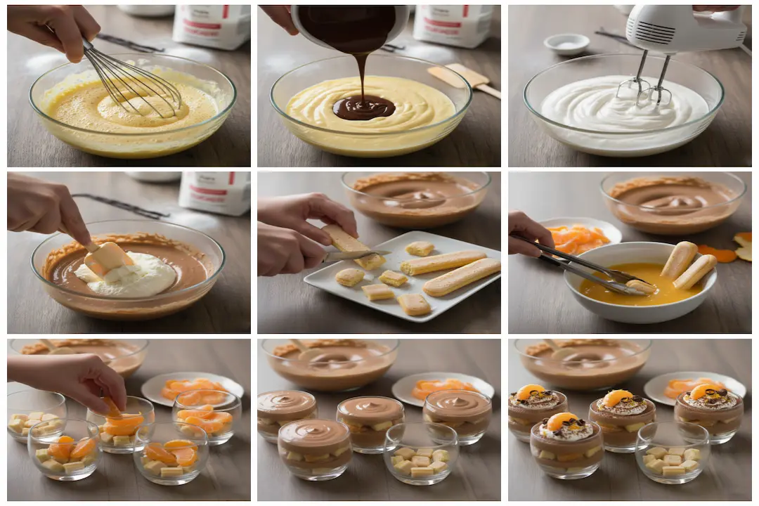 Étape Clé : Réalisation de la Crème au Mascarpone Une main mélange délicatement le mascarpone dans le mélange de jaunes d'œufs et de sucre (appareil à tiramisu) dans un grand bol en verre pour obtenir une crème lisse.