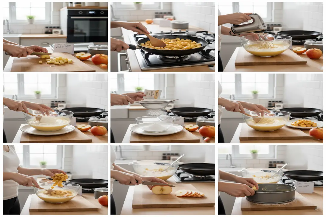 Étape de la pâte : Incorporez la farine et la levure Préparation de la pâte du Gâteau Pommes Mascarpone