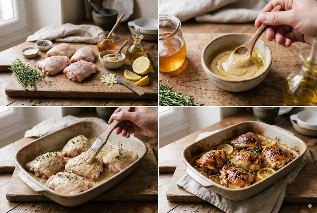 Préparation sauce miel moutarde maison dans un bol