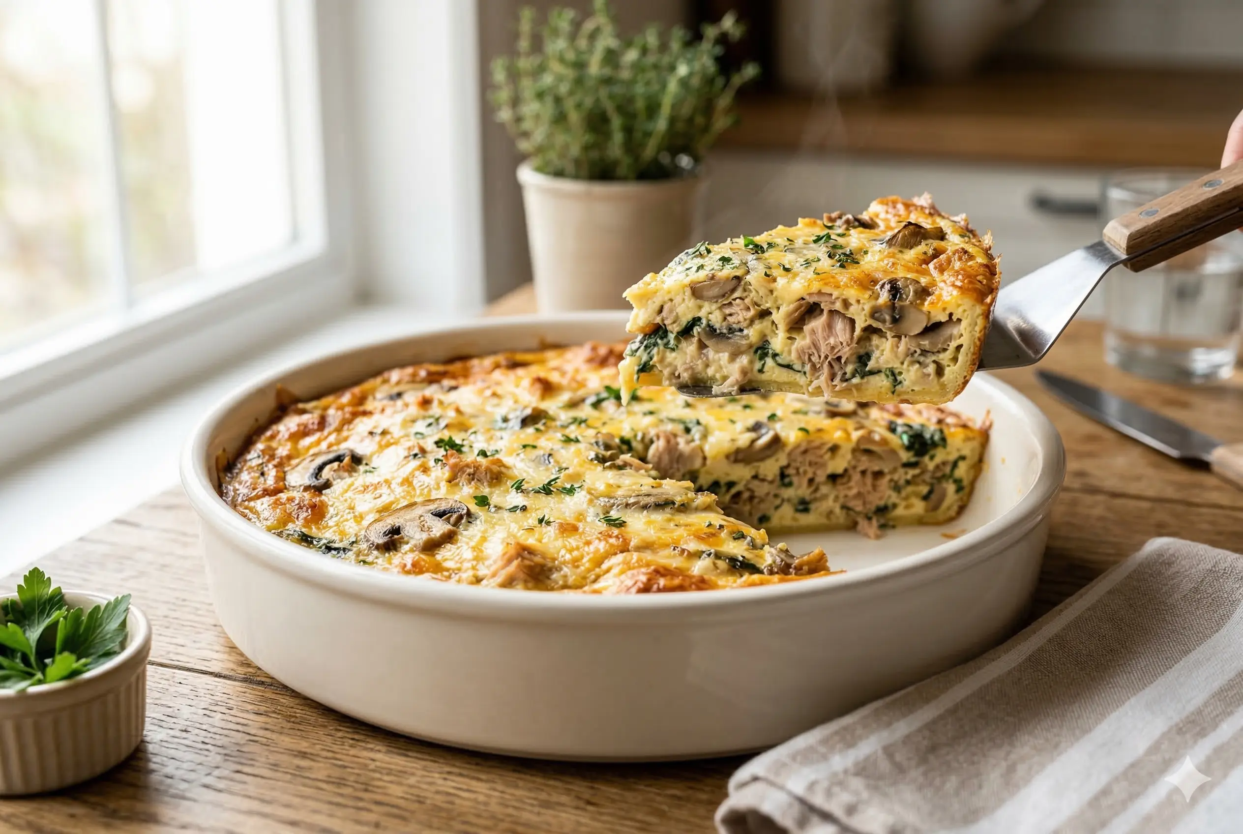 Quiche Sans Pâte au Thon & Champignons