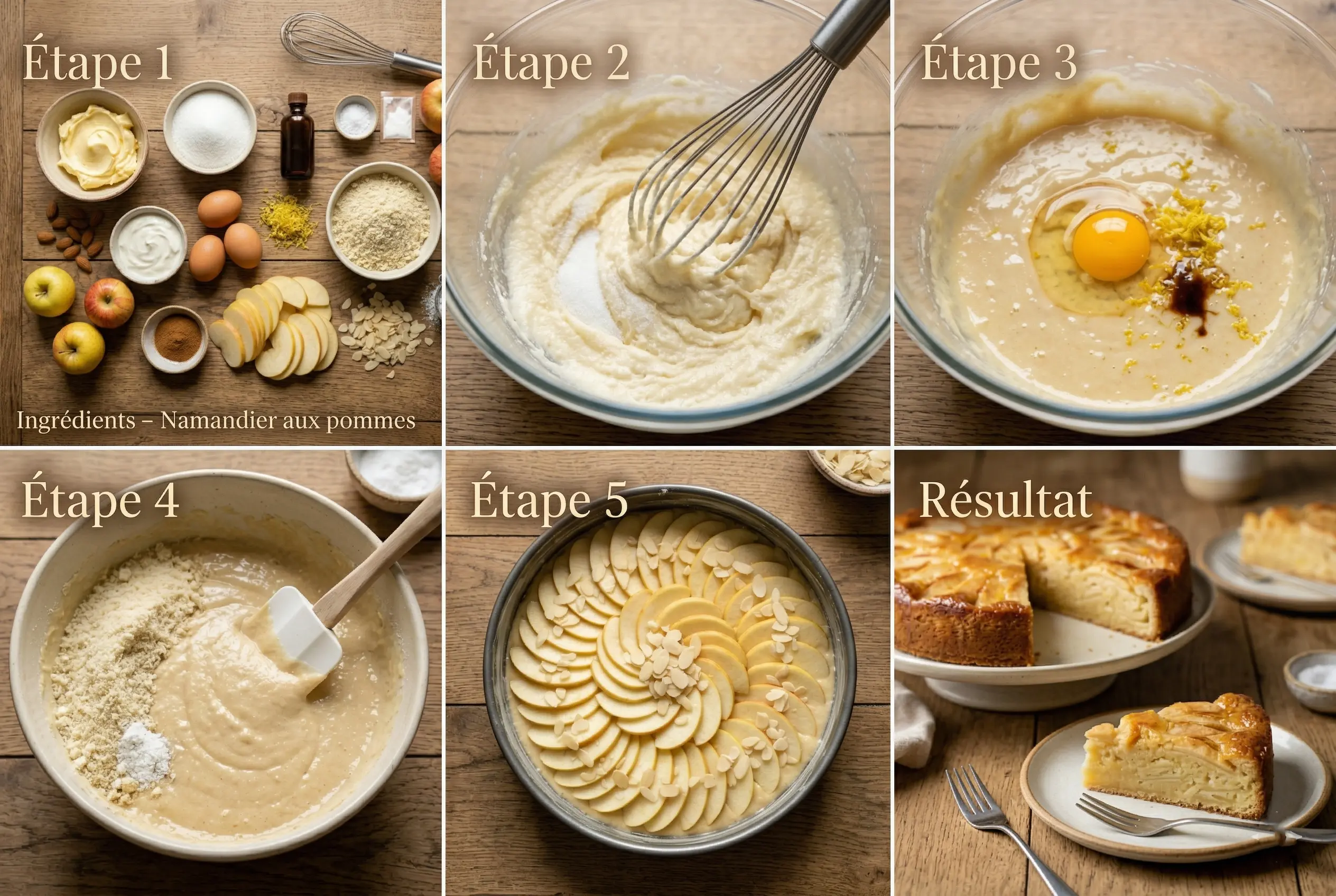 Recette Namandier aux pommes en 5 étapes faciles Préparation Namandier aux pommes étapes mélange beurre sucre œufs amandes et montage avec pommes