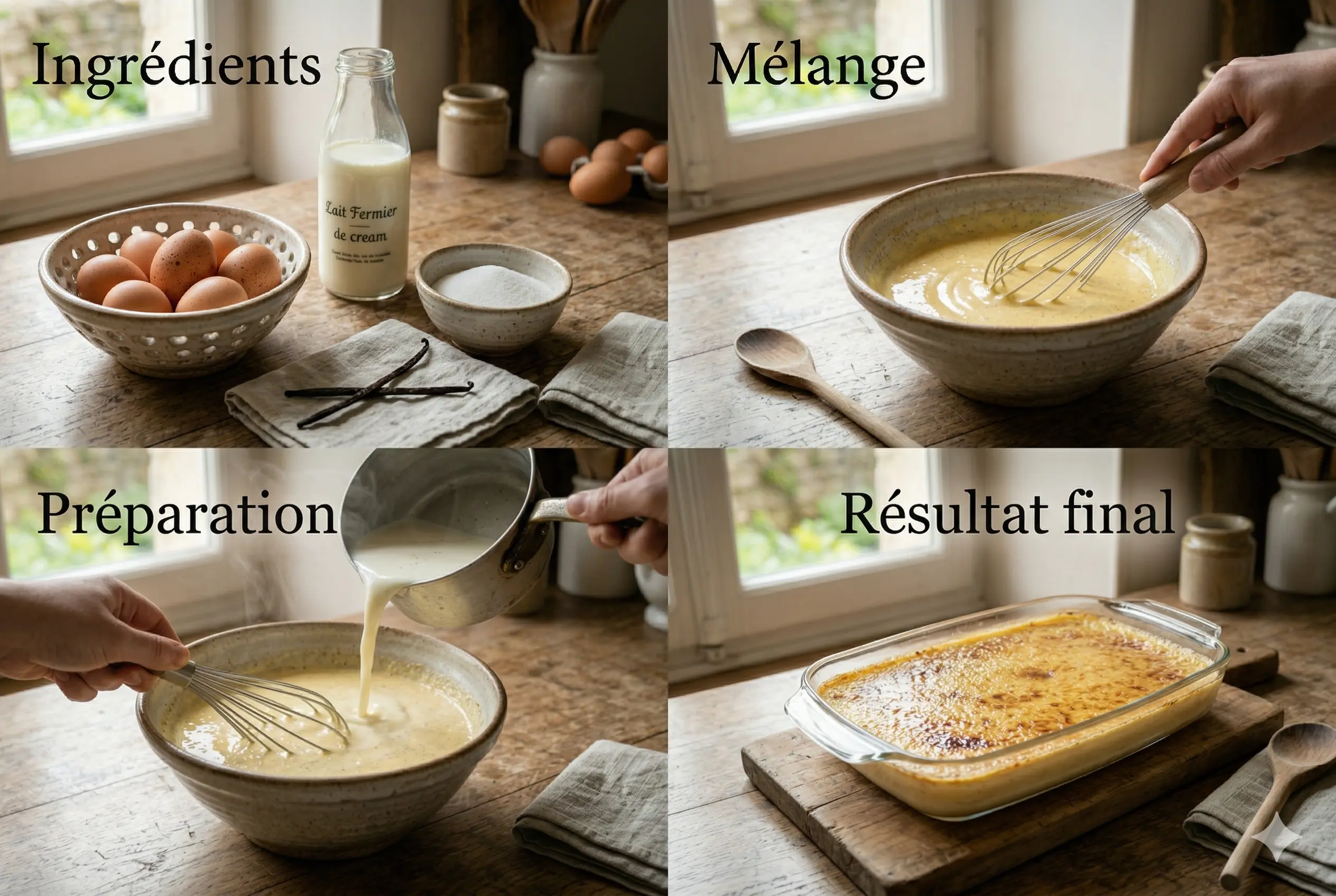 Préparation des œufs au lait avec mélange œufs et sucre dans un saladier