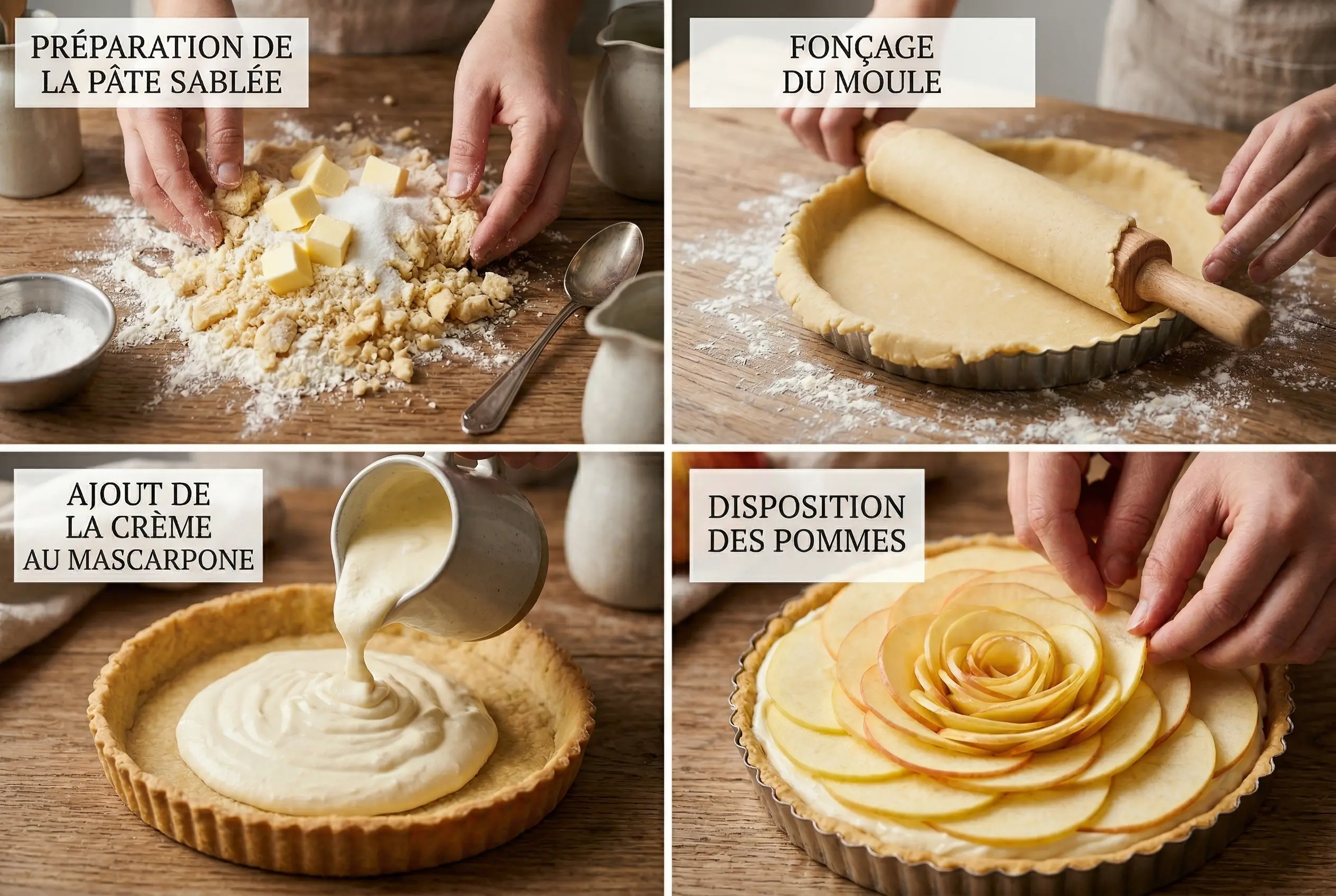 Préparation étape par étape de la tarte Étapes de préparation de la tarte au mascarpone et à la pomme