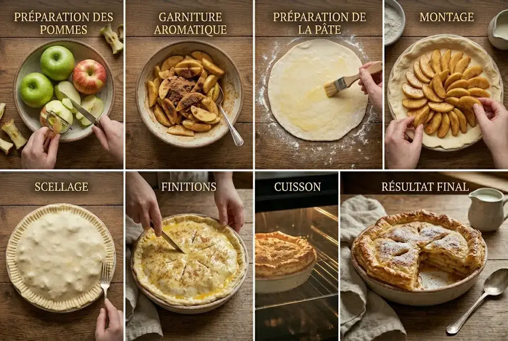 Assemblage de la croustade aux pommes Préparation du crumble et assemblage de la croustade aux pommes avant cuisson