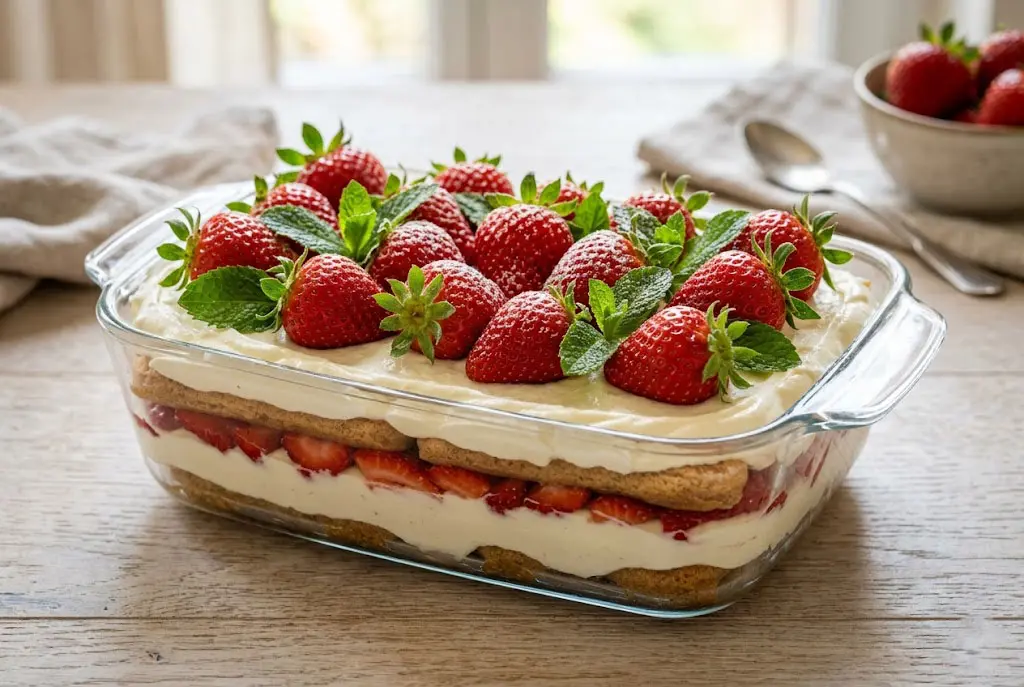Tiramisu aux fraises prêt en 10 minutes