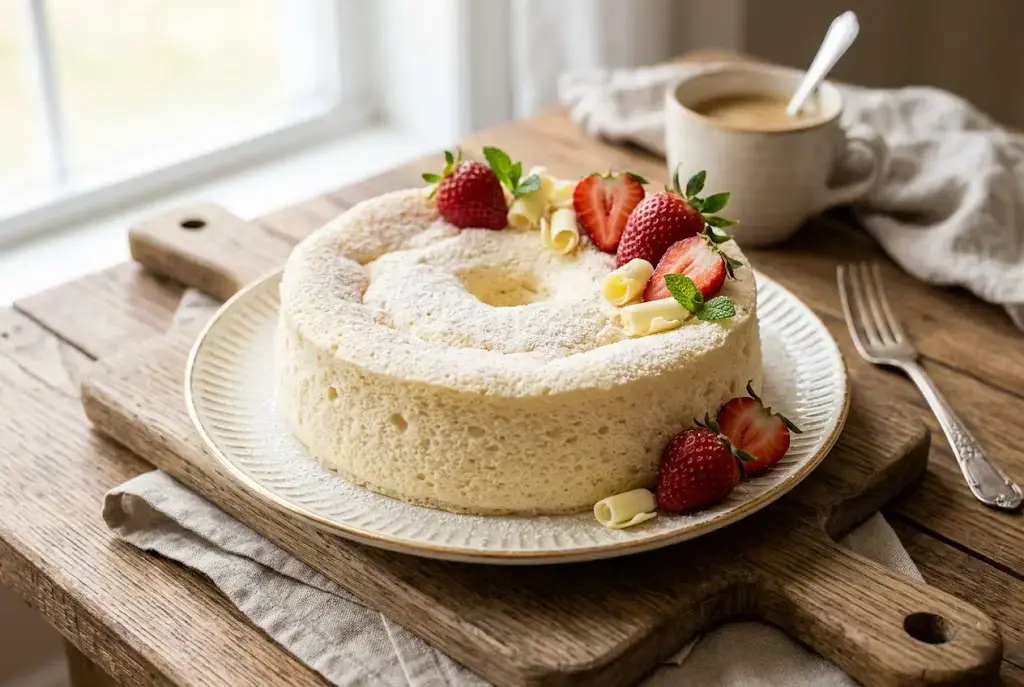 Gâteau Nuage Chocolat Blanc démoulé sur une assiette élégante